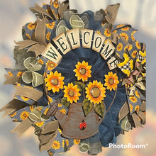 Load image into Gallery viewer, Sunflower Welcome Wreath Spring Wreath Summer Wreath