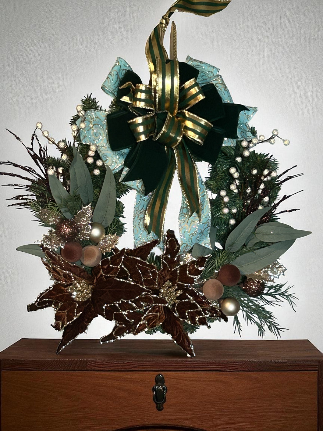 Gold and Brown Poinsettia Wreath, Christmas Wreath, Christmas Decor