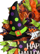 Load image into Gallery viewer, Witch Happy Halloween Wreath, Whimsical Halloween Wreath, Halloween Decor
