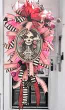 Load image into Gallery viewer, Girl Skeletal Swag, Halloween Swag, Pink and Black Halloween, Dead Girl Swag, Halloween Decor
