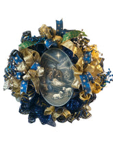 Load image into Gallery viewer, Nativity Christmas, Religious Christmas, Christmas Wreath, Blue and Gold Christmas
