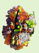 Load image into Gallery viewer, Witch Happy Halloween Wreath, Whimsical Halloween Wreath, Halloween Decor
