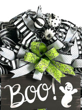 Load image into Gallery viewer, BOO Ghost Halloween Wreath, Halloween Decor, Black and White Halloween
