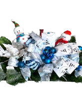 Load image into Gallery viewer, Blue and White Snowman Christmas Centerpiece, Christmas Decor, Snowman, Winter Decor
