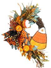 Load image into Gallery viewer, Candy Corn Wreath, Halloween Wreath, Halloween Decor
