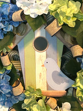 Load image into Gallery viewer, Birdhouse Wreath, Pastel Floral Wreath, Front Door Decor, Spring Summer Wreath
