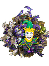 Load image into Gallery viewer, Mardi Gras Wreath, Jester, Mardi Gras Decor
