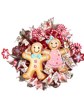 Load image into Gallery viewer, Boy and Girl Gingerbread Wreath, Christmas Wreath, Ginger Bread Christmas, Christmas Decor
