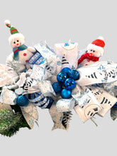 Load image into Gallery viewer, Blue and White Snowman Christmas Centerpiece, Christmas Decor, Snowman, Winter Decor
