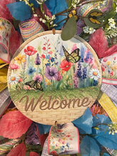 Load image into Gallery viewer, Welcome Floral Butterflies Swag, Spring Wreath, Summer Wreath, Front Door Decor, Front Porch Decor
