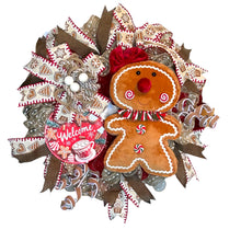 Load image into Gallery viewer, Welcome Gingerbread Wreath, Christmas Decor, Gingerbread Christmas
