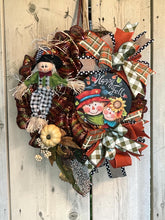 Load image into Gallery viewer, Happy Fall Wreath, Thanksgiving Decor, Fall Autumn Decor, Scarecrow Wreath
