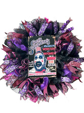 Load image into Gallery viewer, Scary Clown Wreath, Halloween Wreath, Halloween Scary Decor, Pink and Black Halloween
