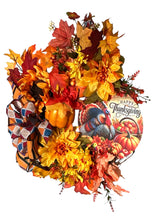Load image into Gallery viewer, Happy Thanksgiving Wreath, Thanksgiving Decor, Faux Sunflowers and Fall Floral
