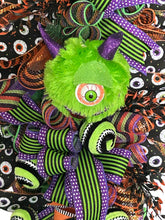 Load image into Gallery viewer, Green Monster Halloween Swag Wreath, Halloween Decor, Creepy Eyes
