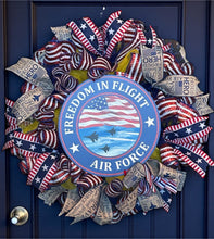Load image into Gallery viewer, Air Force Wreath, Military Decor, Patriotic, Veteran Gift

