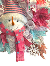 Load image into Gallery viewer, Snowman Christmas Wreath, Pink Christmas, Christmas Decor, Winter Wreath
