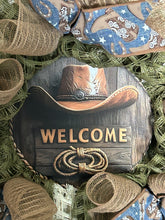 Load image into Gallery viewer, Welcome Cowboy Wreath, Rodeo, Cowboy Hat Decor, Western Decor
