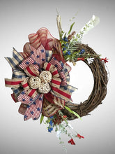 Load image into Gallery viewer, Rustic Patriotic Grapevine Wreath, Patriotic Wreath, Patriotic Decor
