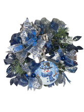 Load image into Gallery viewer, Snowman Wreath, Blue and Silver Christmas, Winter Wreath, Christmas Decor
