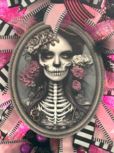 Load image into Gallery viewer, Girl Skeletal Swag, Halloween Swag, Pink and Black Halloween, Dead Girl Swag, Halloween Decor
