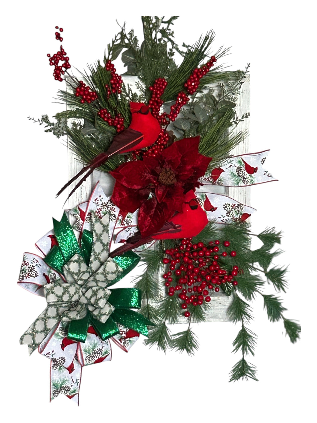 Red Robin Christmas Wreath, Christmas Decor, Winter Decor, Window Pane Wreath