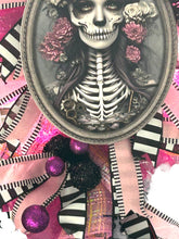 Load image into Gallery viewer, Girl Skeletal Swag, Halloween Swag, Pink and Black Halloween, Dead Girl Swag, Halloween Decor
