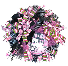Load image into Gallery viewer, Pink Ghost Halloween Wreath, Halloween Decor, Pink and Black Halloween
