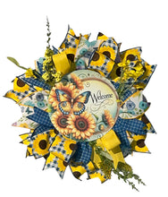 Load image into Gallery viewer, Welcome Wreath, Butterflies and Sunflowers, Spring Summer Decor
