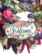 Load image into Gallery viewer, Welcome Spring Wreath, Bright Everyday Wreath, Front Porch Decor, Floral Wreath

