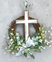 Load image into Gallery viewer, Easter Wreath, Cross Wreath, Easter Religious Decor, Easter Floral Wreath
