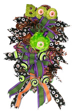 Load image into Gallery viewer, Green Monster Halloween Swag Wreath, Halloween Decor, Creepy Eyes

