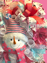 Load image into Gallery viewer, Snowman Christmas Wreath, Pink Christmas, Christmas Decor, Winter Wreath
