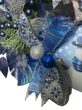 Load image into Gallery viewer, Snowman Wreath, Blue and Silver Christmas, Winter Wreath, Christmas Decor

