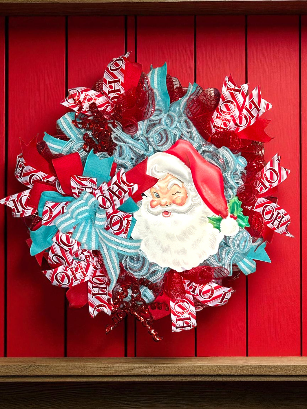 Santa Wreath, Christmas Decor, Traditional Christmas Santa