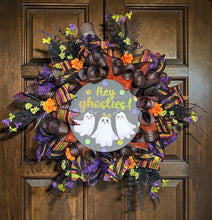 Load image into Gallery viewer, Hey Ghosties Halloween Wreath, Halloween Decor, Ghost
