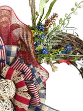 Load image into Gallery viewer, Rustic Patriotic Grapevine Wreath, Patriotic Wreath, Patriotic Decor
