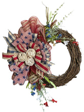 Load image into Gallery viewer, Rustic Patriotic Grapevine Wreath, Patriotic Wreath, Patriotic Decor
