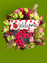 Load image into Gallery viewer, Ladybug Welcome Wreath, Welcome Wreath, Ladybug Wreath, Spring Summer Wreath, Home Decor
