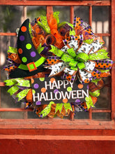 Load image into Gallery viewer, Witch Happy Halloween Wreath, Whimsical Halloween Wreath, Halloween Decor
