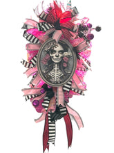 Load image into Gallery viewer, Girl Skeletal Swag, Halloween Swag, Pink and Black Halloween, Dead Girl Swag, Halloween Decor
