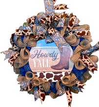 Load image into Gallery viewer, Howdy Y’All Wreath, Cowboy Wreath, Cowboy Decor, Boot Cowboy, Barn Decor, Western
