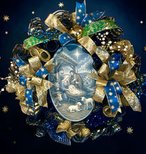 Load image into Gallery viewer, Nativity Christmas, Religious Christmas, Christmas Wreath, Blue and Gold Christmas
