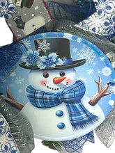 Load image into Gallery viewer, Snowman Wreath, Blue and Silver Christmas, Winter Wreath, Christmas Decor
