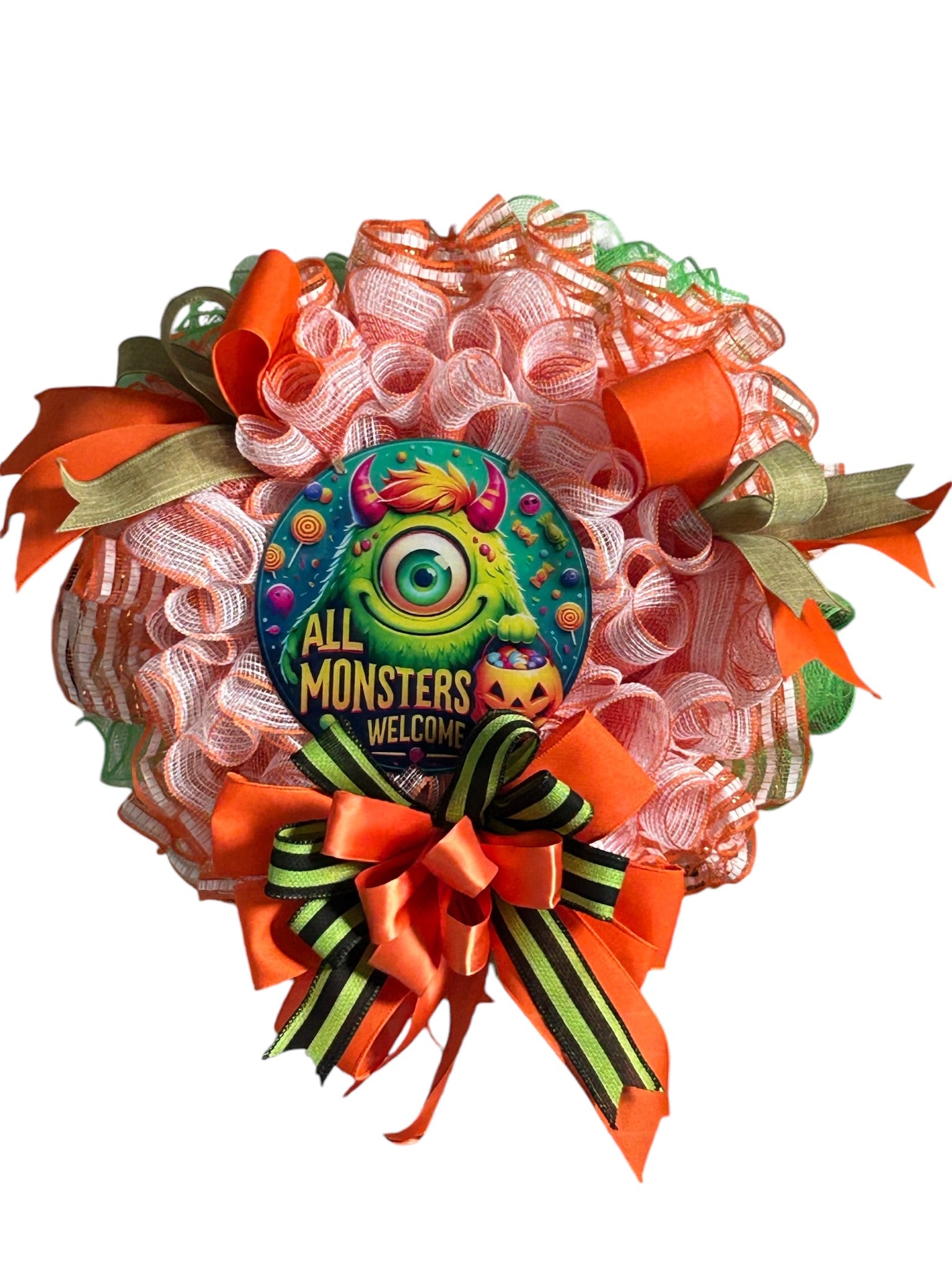 All Monsters Welcome Green Monster Wreath, Halloween Wreath, Halloween Decor