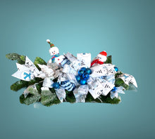 Load image into Gallery viewer, Blue and White Snowman Christmas Centerpiece, Christmas Decor, Snowman, Winter Decor
