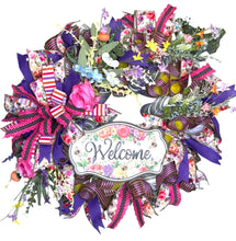 Load image into Gallery viewer, Welcome Spring Wreath, Bright Everyday Wreath, Front Porch Decor, Floral Wreath
