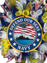 Load image into Gallery viewer, Navy Wreath, Patriotic Wreath, Military Wreath, Veteran Gift, Military Gift
