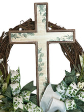 Load image into Gallery viewer, Easter Wreath, Cross Wreath, Easter Religious Decor, Easter Floral Wreath

