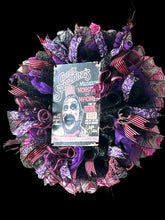 Load image into Gallery viewer, Scary Clown Wreath, Halloween Wreath, Halloween Scary Decor, Pink and Black Halloween
